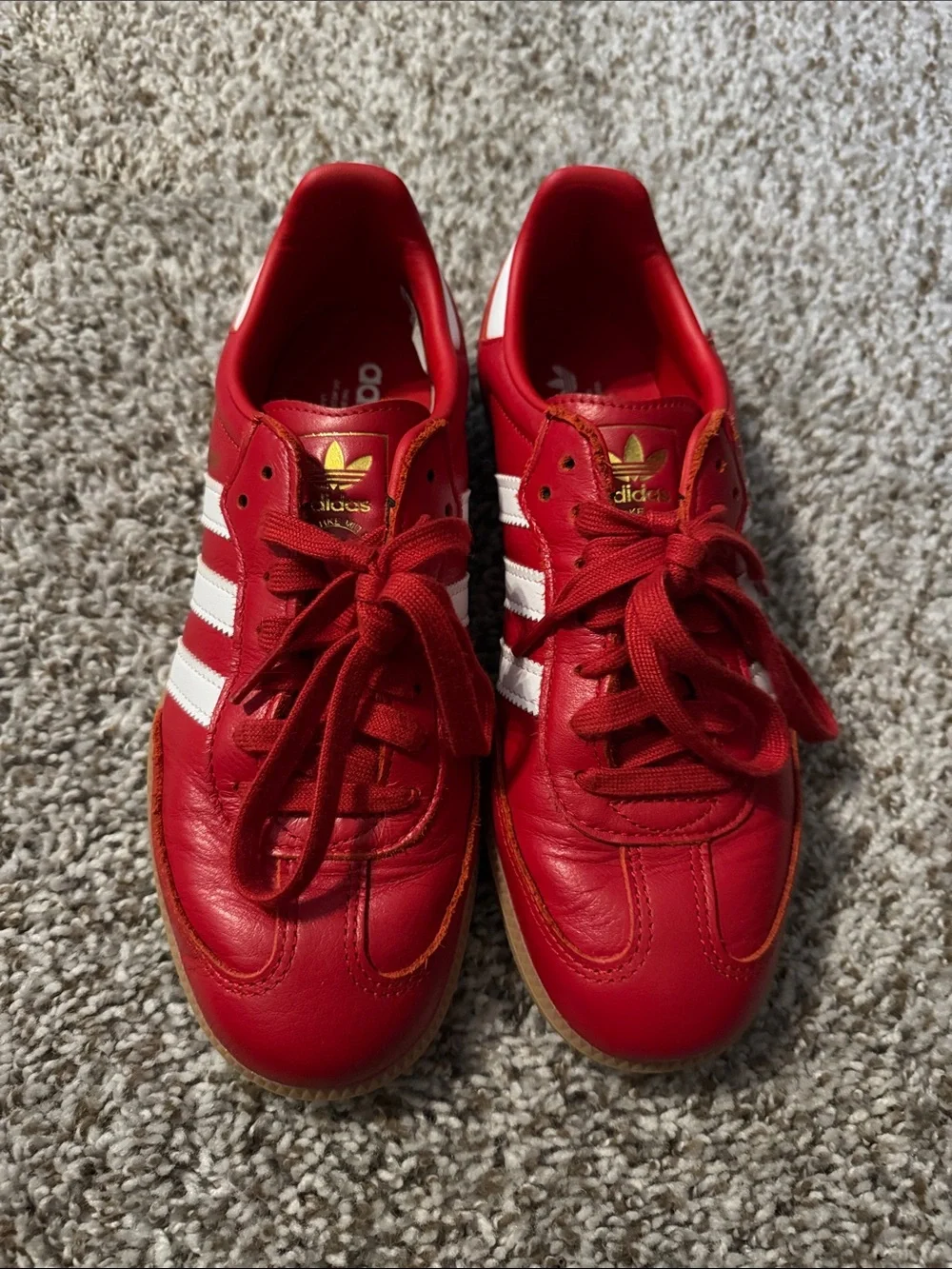 adidas Red Samba Low-Top Sneakers with White Stripes